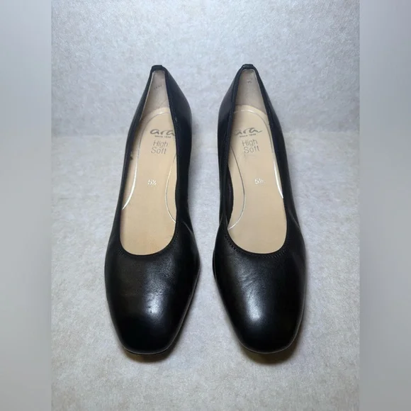 Ara Veda Women's Black Leather Pump Stacked Block Heel, US Size 5 1/2 - Picture 2 of 11